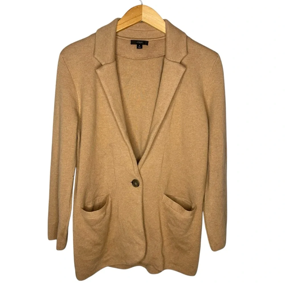J. Crew Cecile Sweater Blazer Jacket Camel brown merino Wool Blend women’s small - Picture 2 of 6